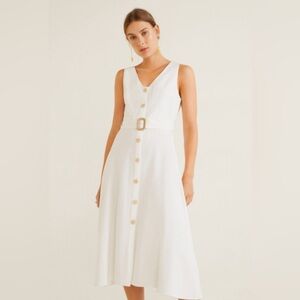 Mango Belt Midi Dress - White